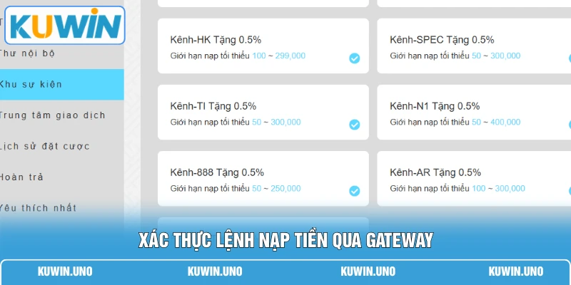 Xác thực lệnh nạp tiền qua Gateway